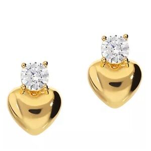 Diamonique 1.00 cttw Heart Stud Earrings Sterling Silver 14k yellow gold plate
